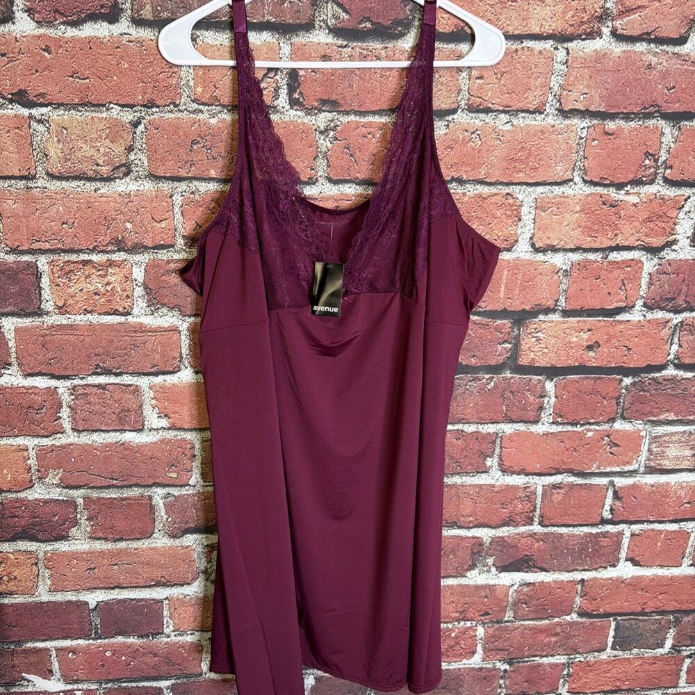 Avenue Plus Size Womens Chemise Lace Trim Plus Purple NWT NEW 30/32
